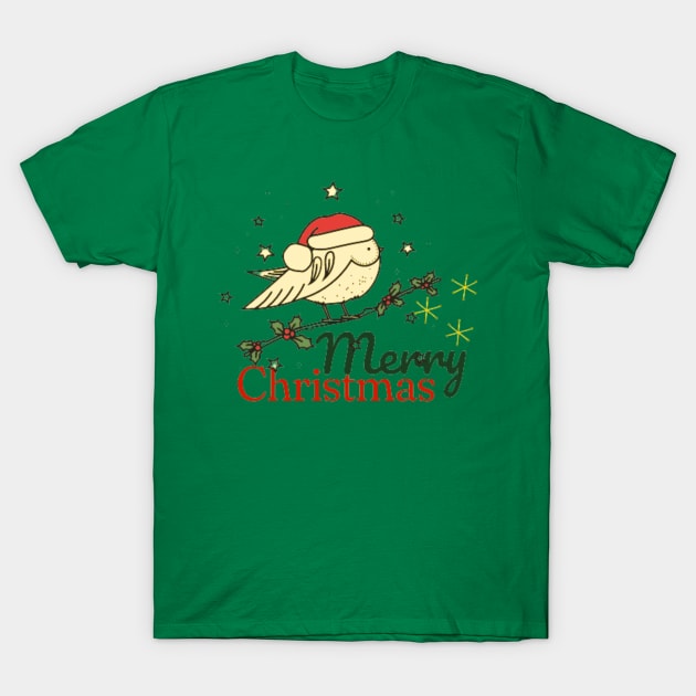 VINTAGE STYLE CHRISTMAS BIRD MERRY CHRISTMAS T-Shirt by DAZu